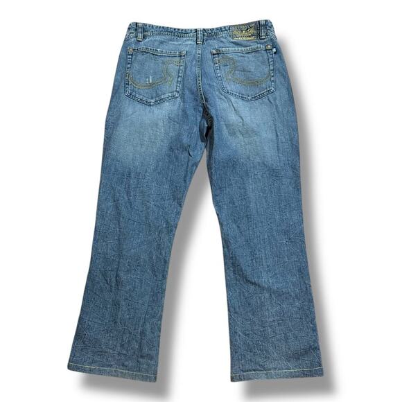 Vintage Y2K Rock & Republic Jeans Mens Blue Faded Straight Leg Embroidered 36/30 - Picture 2 of 8